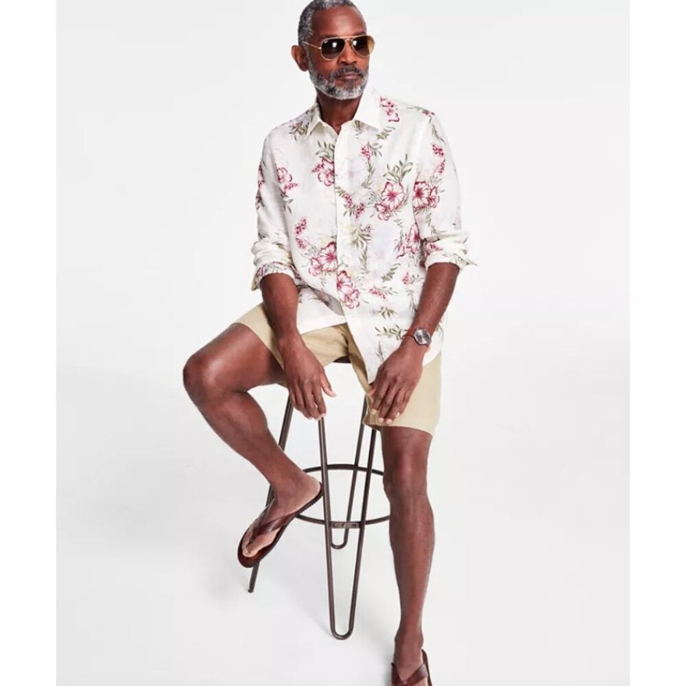 Club Room Shirt Mens Large Multicolor Linen Floral‎ Hawaiian Button Front - Picture 9 of 9